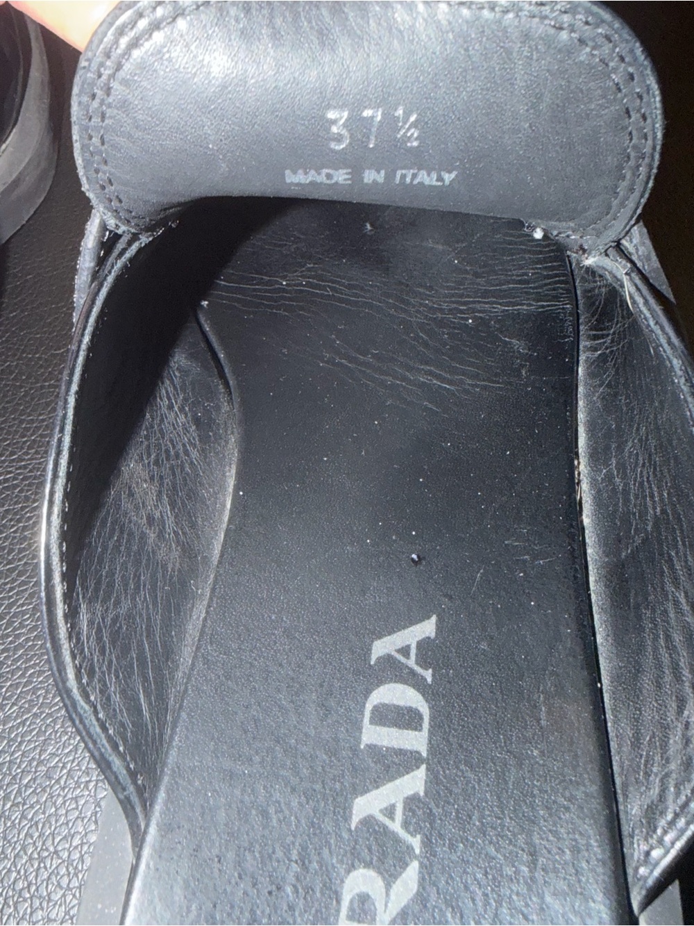 Prada Black Leather Slip-On Loafer Mules with Triangle Logo Plaque - Picture 6 of 6
